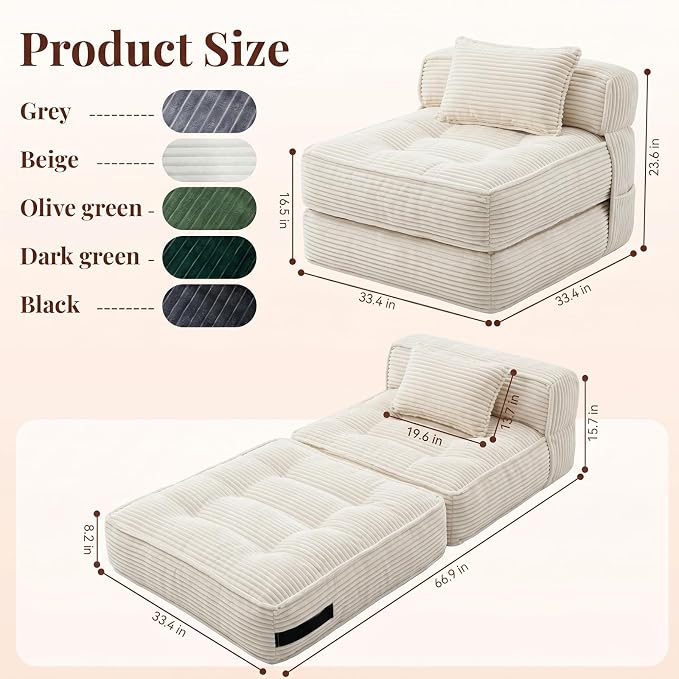 Folding Sofa Bed, Convertible Sleeper Chair - Image 2