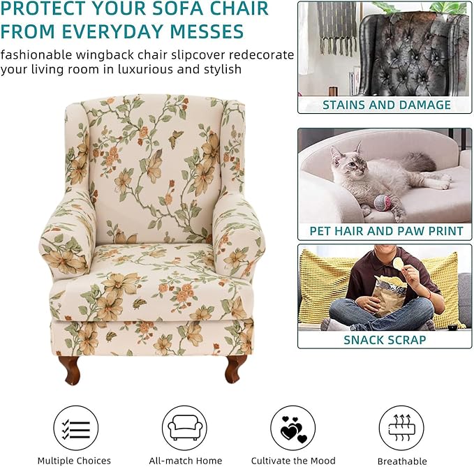 KRFOONN Wingback Chair Covers Slipcovers 2 Piece Stretch Wing Chair Covers - Image 6