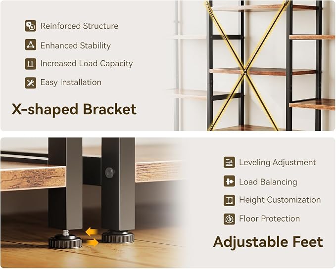 Casaottima Triple 6 Tier Bookshelf, Large Bookcase - Image 5