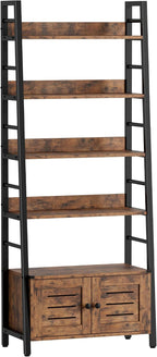 IRONCK Bookshelf with Louvered Doors, 4-Tier Ladder Shelf with Cabinet by IRONCK
