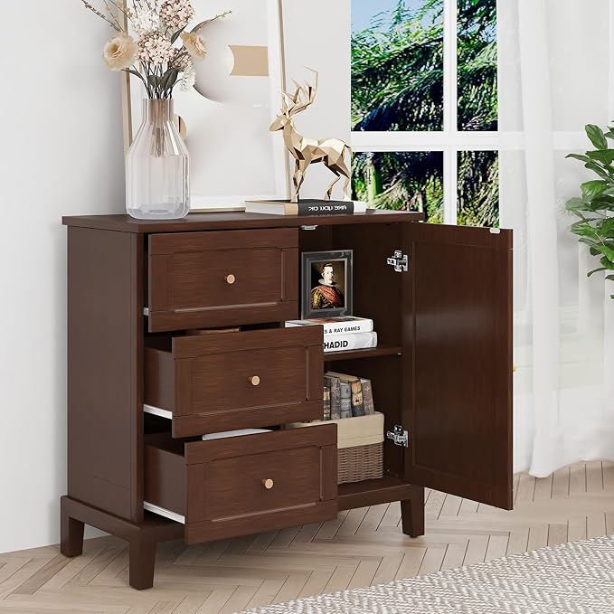 HLR Accent Cabinet with 3 Drawers and Door, Wooden Storage Cabinet with Shelves by HomeDeservesaRelaxLiving