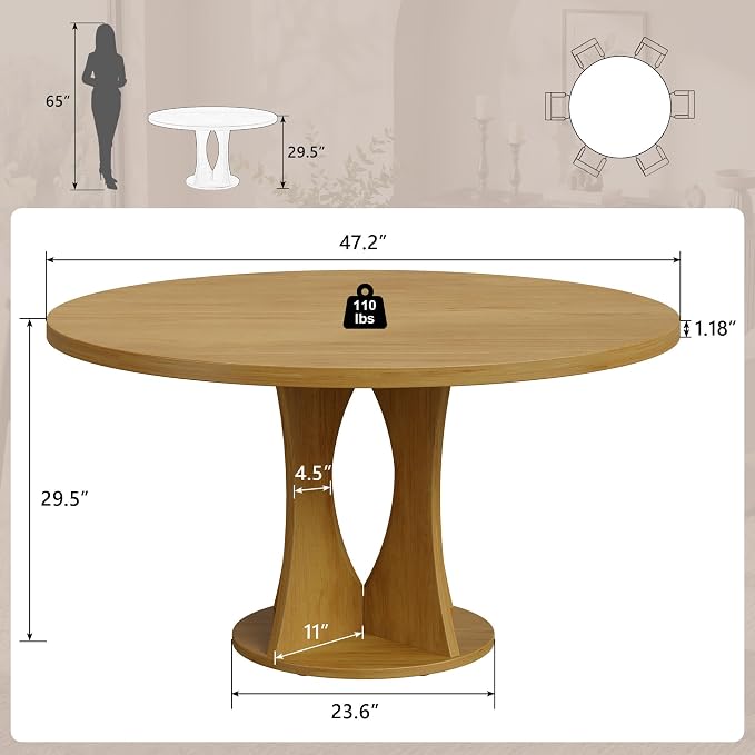 Einhomn 47.2-inch Round Dining Table, Kitchen Table - Image 2