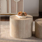 Round Wooden Nesting Coffee Table Set of 2, Circle Modern Accent End Side Table - Image 8