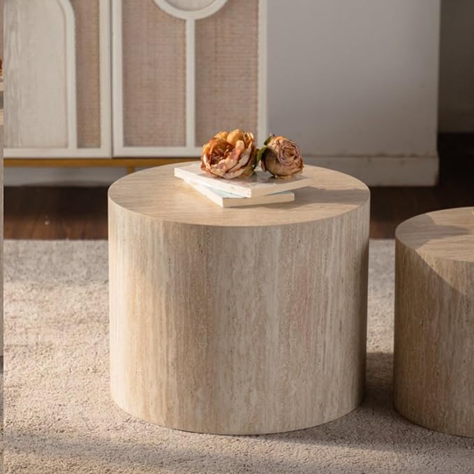 Round Wooden Nesting Coffee Table Set of 2, Circle Modern Accent End Side Table - Image 8