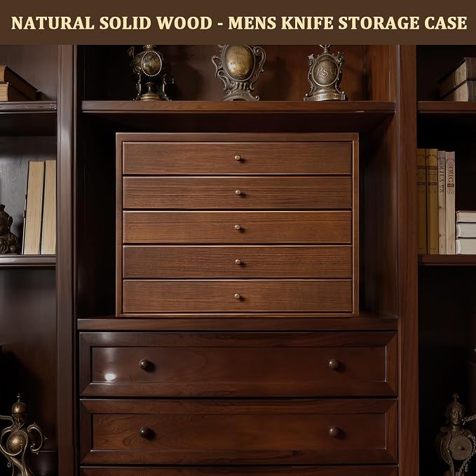 5-Tier Large Knife Display Case & Organizer, Wooden Pocket Knife Storage Box - Image 7