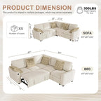 Hanherry Sectional Couch with Pull Out Sofa Bed, Chenille Sleeper Sofa with 2 - Image 2