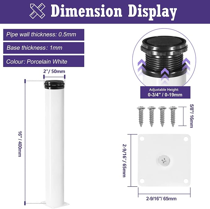 16 Inch Metal Furniture Legs Stainless Steel Adjustable Legs White Metal Legs - Image 5