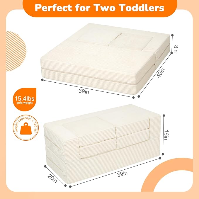 MeMoreCool Modular Kids Couch, Corduroy Play Toddler Couch - Image 3
