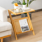 Giantex Rattan Side Table Set of 2, Boho Nightstand - Image 8