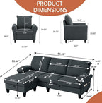 2PCS Sectional Sofa Set with Ottoman, Modern Linen 4 Seater Couch Set with Side - Image 2