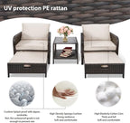 LEVELEVE Balcony Furniture 5 Piece Patio Conversation Set, PE Wicker Rattan - Image 7