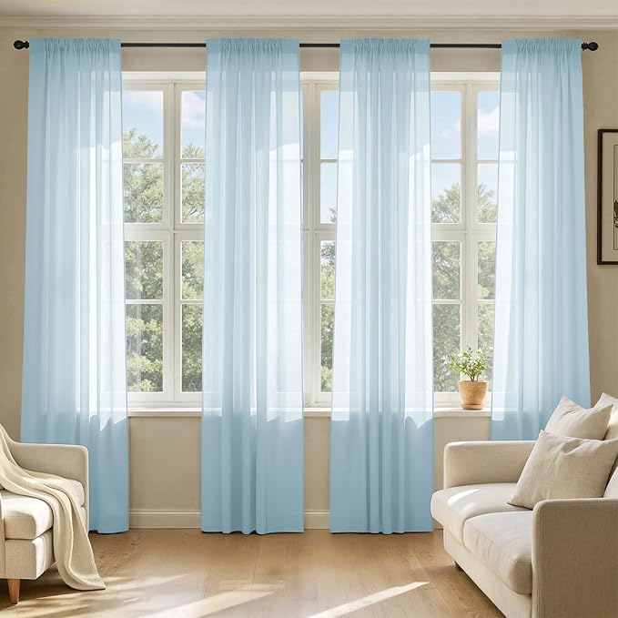 MIULEE Sky Blue Sheer Curtains 90 Inches Long 4 Panels 42 x 90 Inches | Light by MIULEE