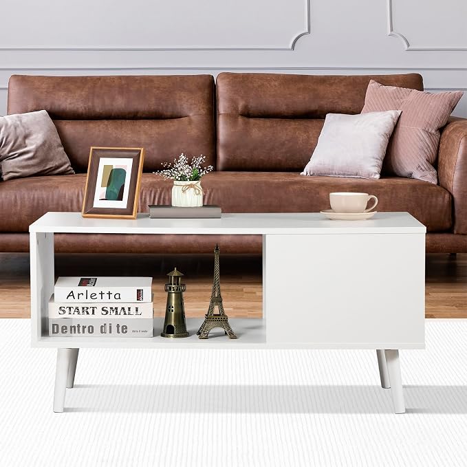 ZenStyle Mid Century Modern Coffee Table, Wooden Retro Coffee Table - Image 2
