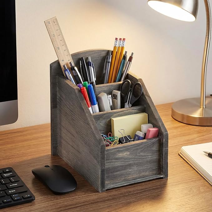MyGift Rustic Dark Gray Wood Remote Control Holder Organizer Caddy - Image 3