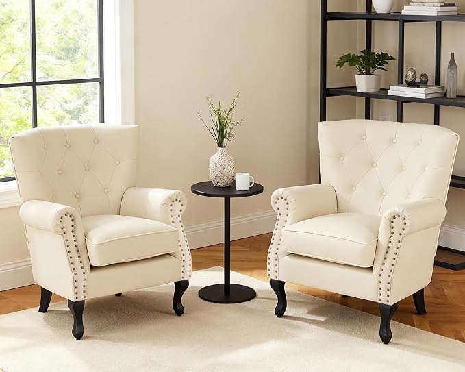 Modern Accent Chair Set of 2, PU Leather Armchair by LOVSPATIOFURNITURE