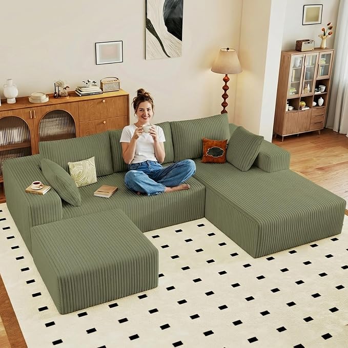 95" Cloud Sectional Couch U-Shaped Chaise by ODUWA