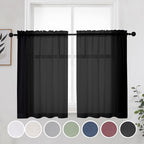 Short Sheer Curtains 30 Inches 2 Panels Set, Kitchen Tiers Light Filtering Rod - Image 3