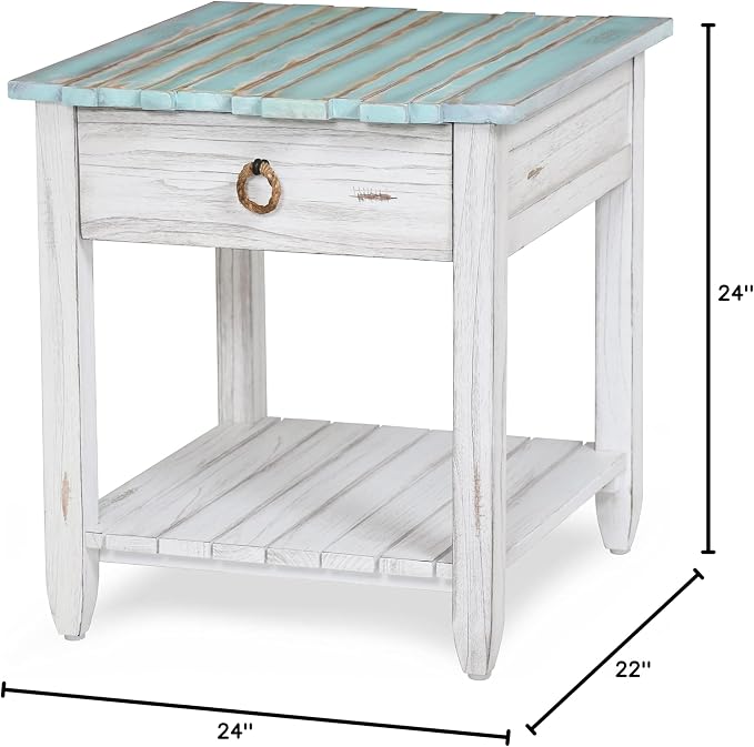 Sea Winds Trading Picket Fence End Table Distressed Bleu White Finish - Image 2
