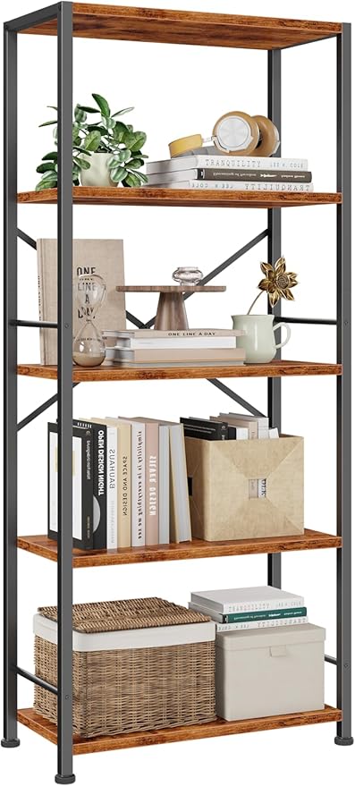 Furologee 5 Tier Book Shelf, Tall Wide Bookshelf, Industrial Open Bookcase by Furologee