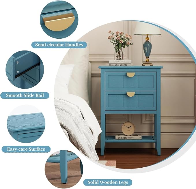 22" Blue Accent Side Cabinet, Modern Wood Sideboard - Image 4