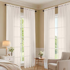 Cream Sheer Curtains 63 Inches Long 2 Panels Set, Light Filtering Sheer Curtains - Image 7