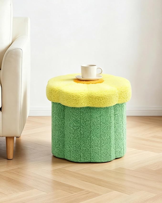 B FSOBEIIALEO Storage Ottoman Foldable, Sunflower Shaped Small Footrest - Image 8