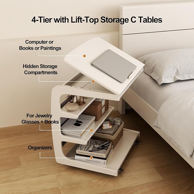 AQIMUELE Rolling Side Table, C Shaped End Table, C Table - Image 8