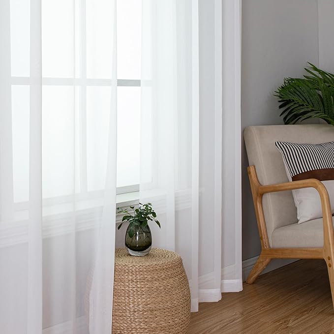 Simplebrand Sheer White Curtains 96 Inches Long, Light Filtering Rod Pocket - Image 2