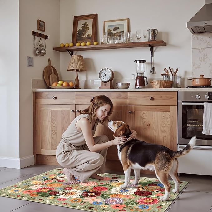 Green Garden Floral Hallway Runner Rug 2x5 - Image 3