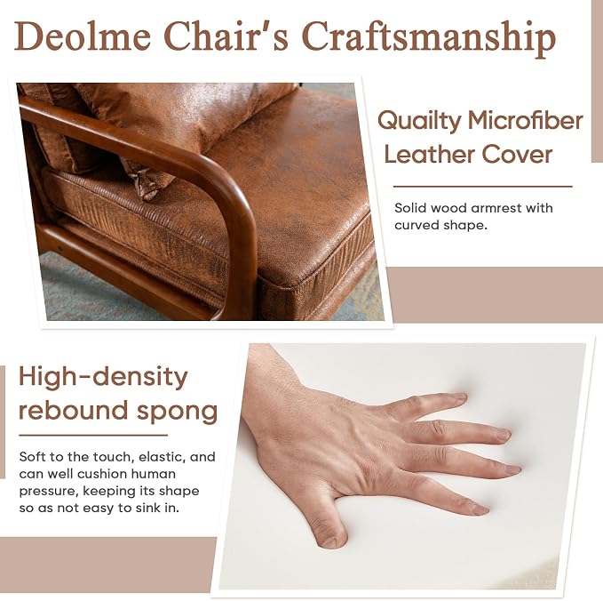 Mid Century Modern Accent Chair Set of 2 Living Room- Comfy Solid Wood Arm Chair - Image 4
