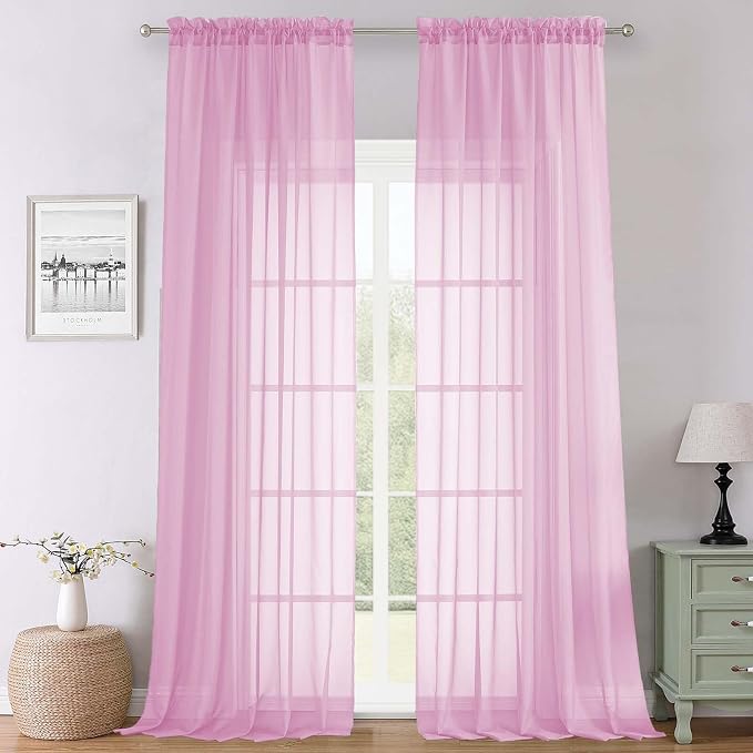 Light Pink Sheer Curtains 120 Inches Long 2 Pcs, Solid Voile Light Filtering by Lecloud
