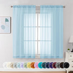 Chyhomenyc Sheer Curtains 63 Inch Length 2 Panels, Sky Blue | Light Filtering by Chyhomenyc
