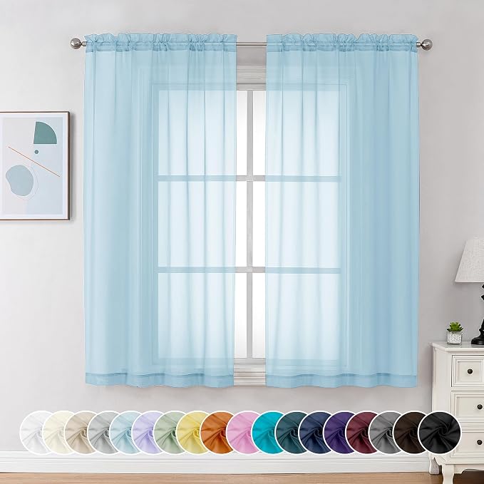 Chyhomenyc Sheer Curtains 63 Inch Length 2 Panels, Sky Blue | Light Filtering by Chyhomenyc