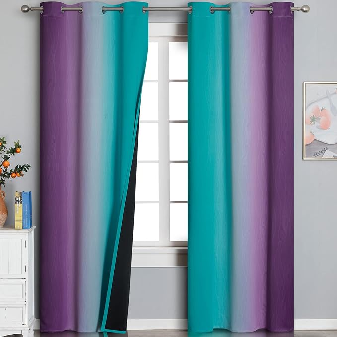 Ombre Teal and Purple Blackout Curtains by ESTELARTEXTILER