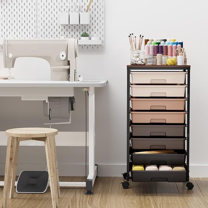 TOOLF Rolling Carts with Wheels, 8-Drawer Utility Cart, Wooden Tabletop Storage - Image 2