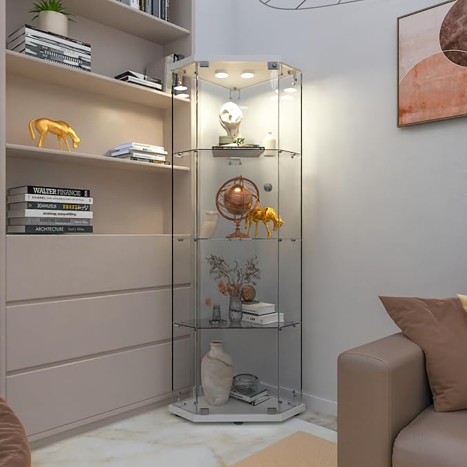 LFT HUIMEI2Y Glass Display Corner Cabinet 4-Shelf, Curio Cabinets Fast - Image 3