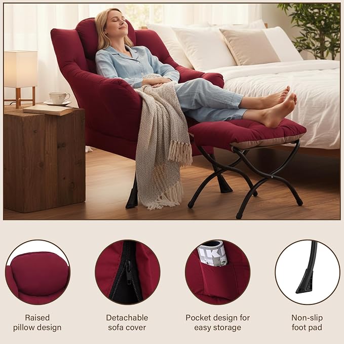 Welnow Lazy Chair with Ottoman, Modern Accent Chair with Armrests and a Side - Image 4