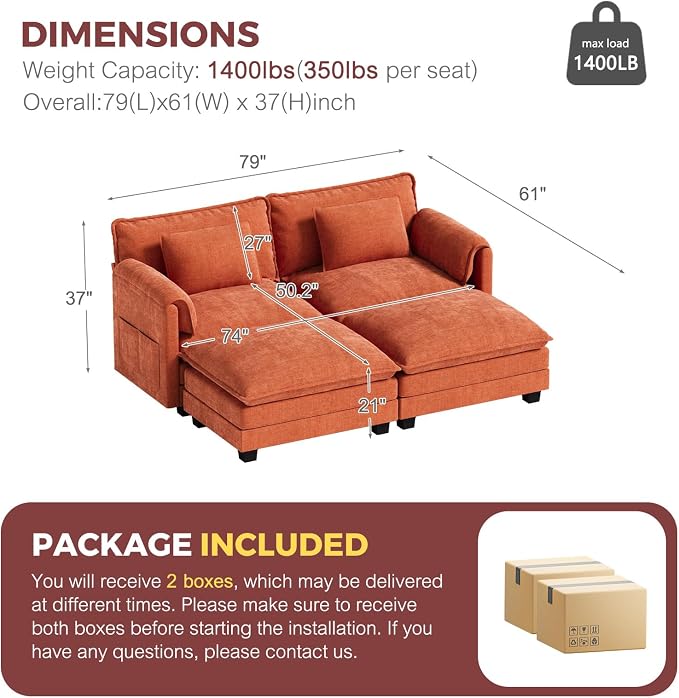 ELUCHANG Oversized 79" Modular Sectional Sofa Bed, Comfy Cloud Couch - Image 2