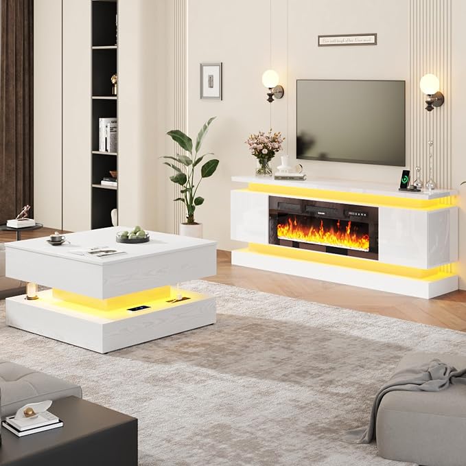 chartustriable 71IN LED TV Stands w/40 inch Fireplace Power Outlet - Image 3