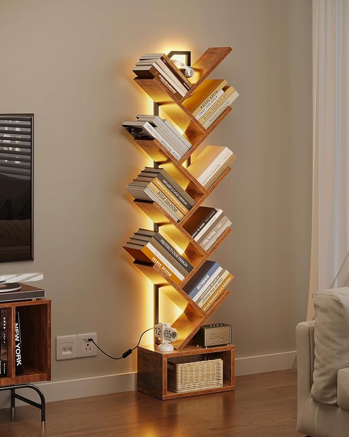 Casaottima Tree Bookshelf with LED Lights, 8-Tier Narrow Bookcase - Image 2