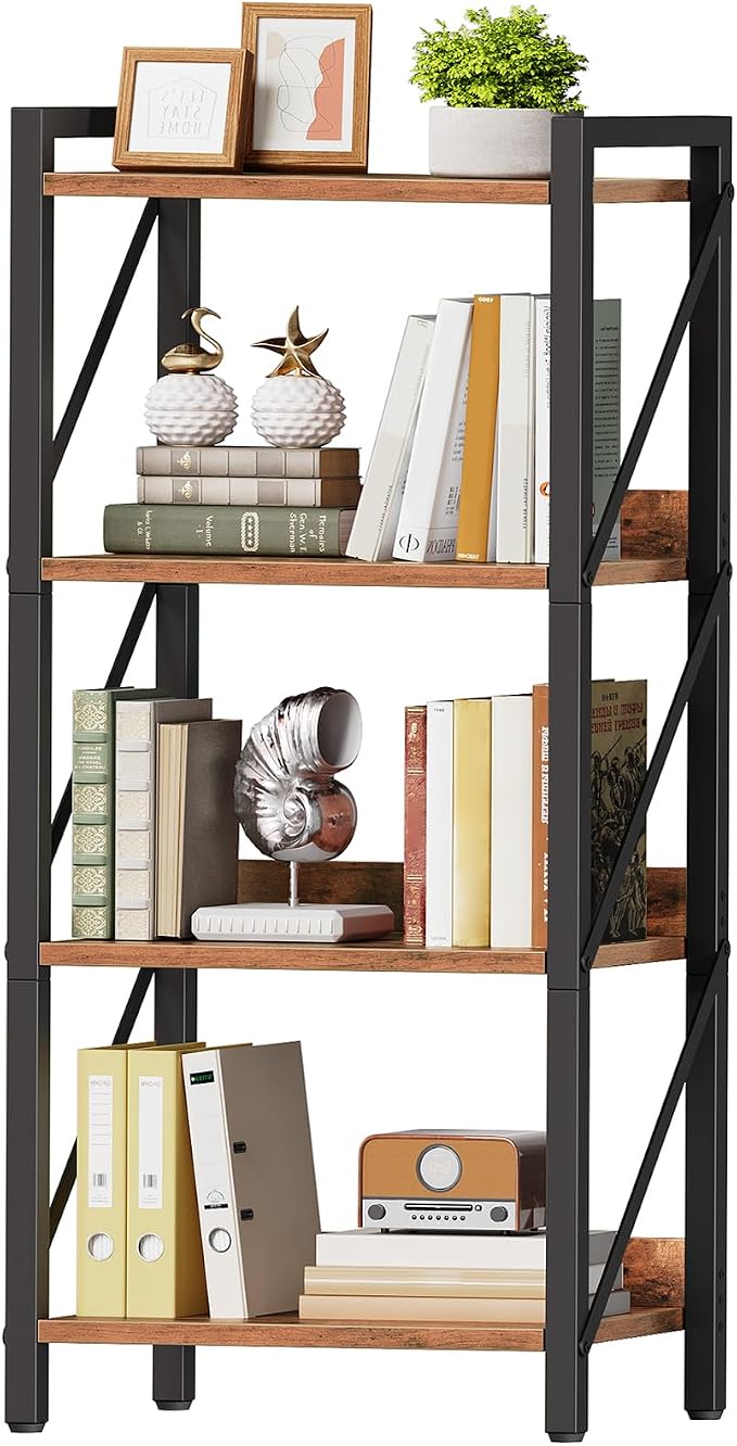 HOOBRO Bookshelf, 4-Tier Industrial Bookcase, Book Shelf Storage Organizer by HOOBRO