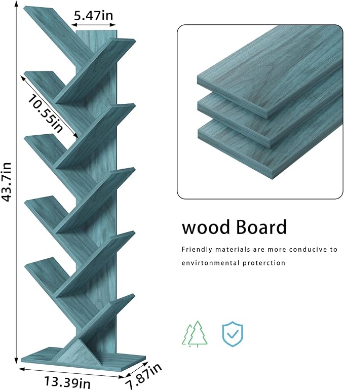 SHEEPAM 10 Tier Tree Book Shelf, Floor Standing Wood Bookshelf - Image 3
