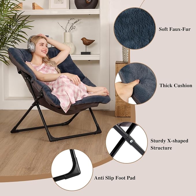 Comfy Saucer Chair for Adults, Soft Faux Fur Bedroom Chair - Image 6