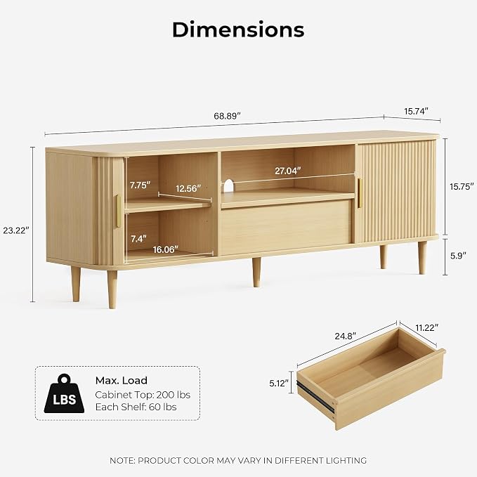 IRONCK Modern Fluted TV Stand for TVs Up to 80 inches, TV Console - Image 2