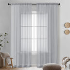 Light Grey Sheer Curtains 90 Inches Long 2 Panels by OVZME