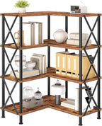 HOOBRO Corner Bookshelf, 4-Tier L-Shaped Bookcase, Industrial Open Display - Image 8