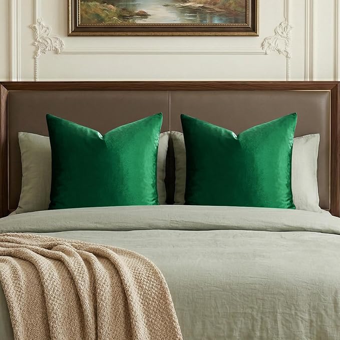GIGIZAZA Green Velvet Pillow Covers 26x26 Decorative Pillows Pack of 2 | Throw by GIGIZAZAFocusingonhomedecoration