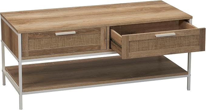 Household Essentials Coastal Oak Woven Front Coffee Table - Image 7