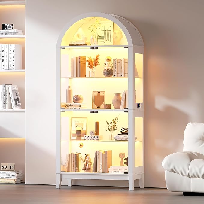 HNEBC 69" Display Case with RGB Lights, Arched 5-Tier Tempered Glass Display by HNEBC