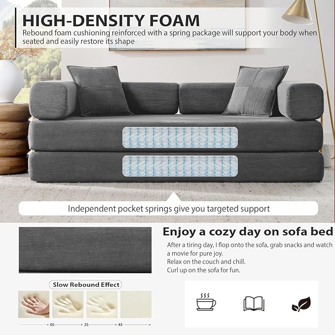 HANXIN Convertible Sleeper Sofa Bed, 78 Inch Folding Floor Mattress Couch - Image 5